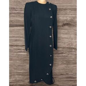 Vintage Raul Blanco lined button black dress classy, preppy, conservative, Korea